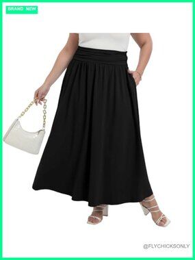Plus Size Maxi Skirt with Pockets High Waisted A-Line Flowy Long Skirt